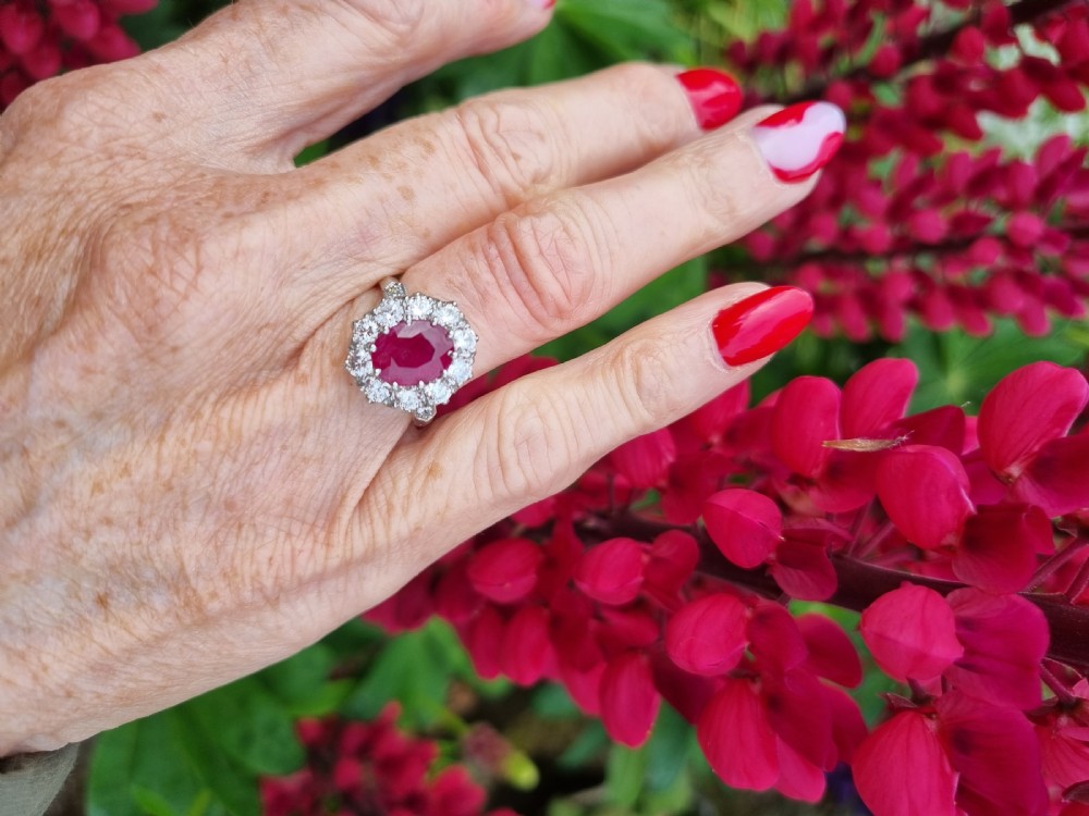Platinum Burmese Ruby and Diamond Cluster View III