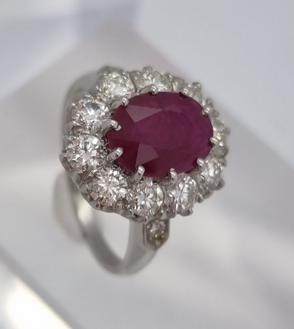 Platinum Burmese Ruby and Diamond Cluster