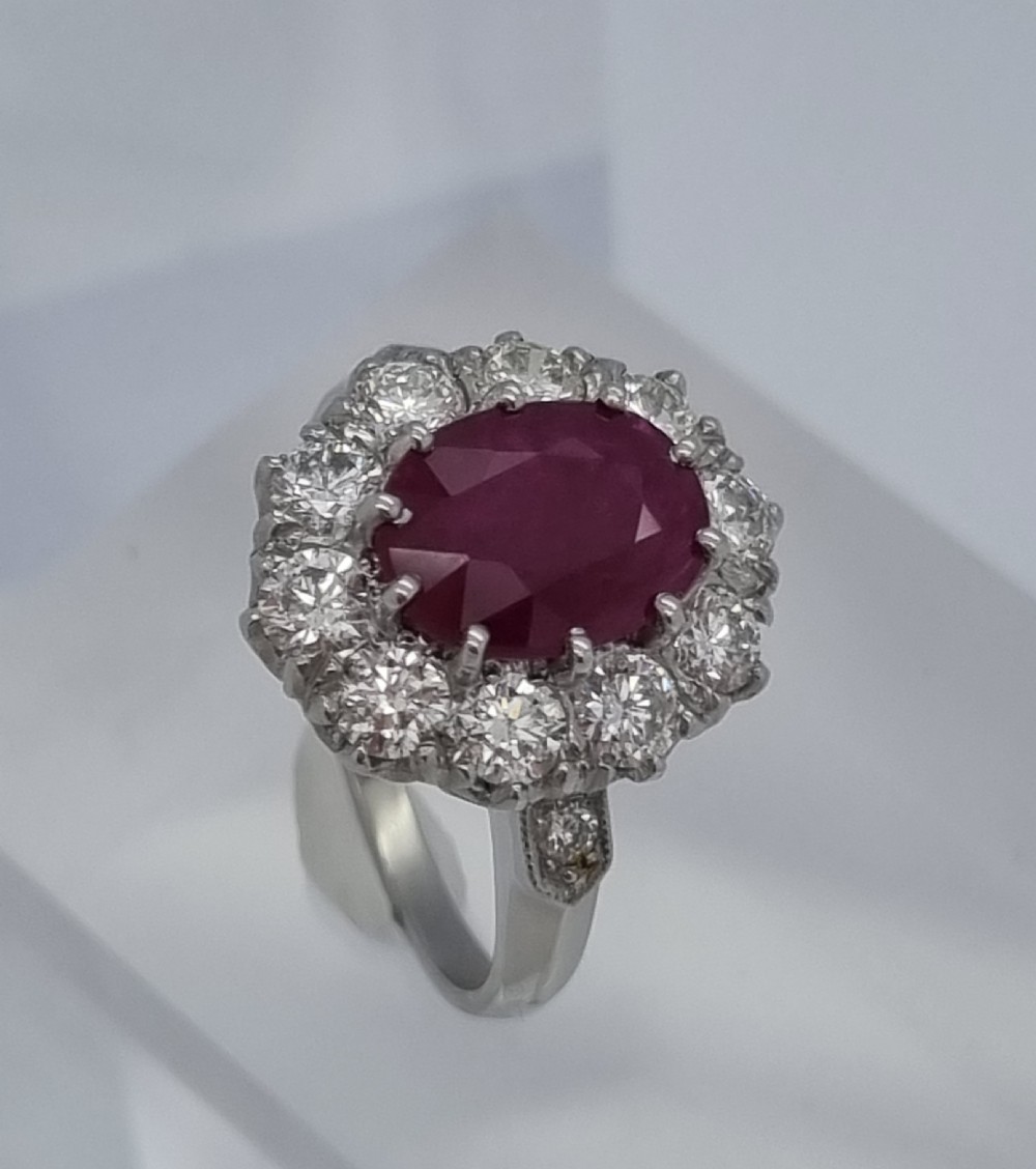 Platinum Burmese Ruby and Diamond Cluster View V