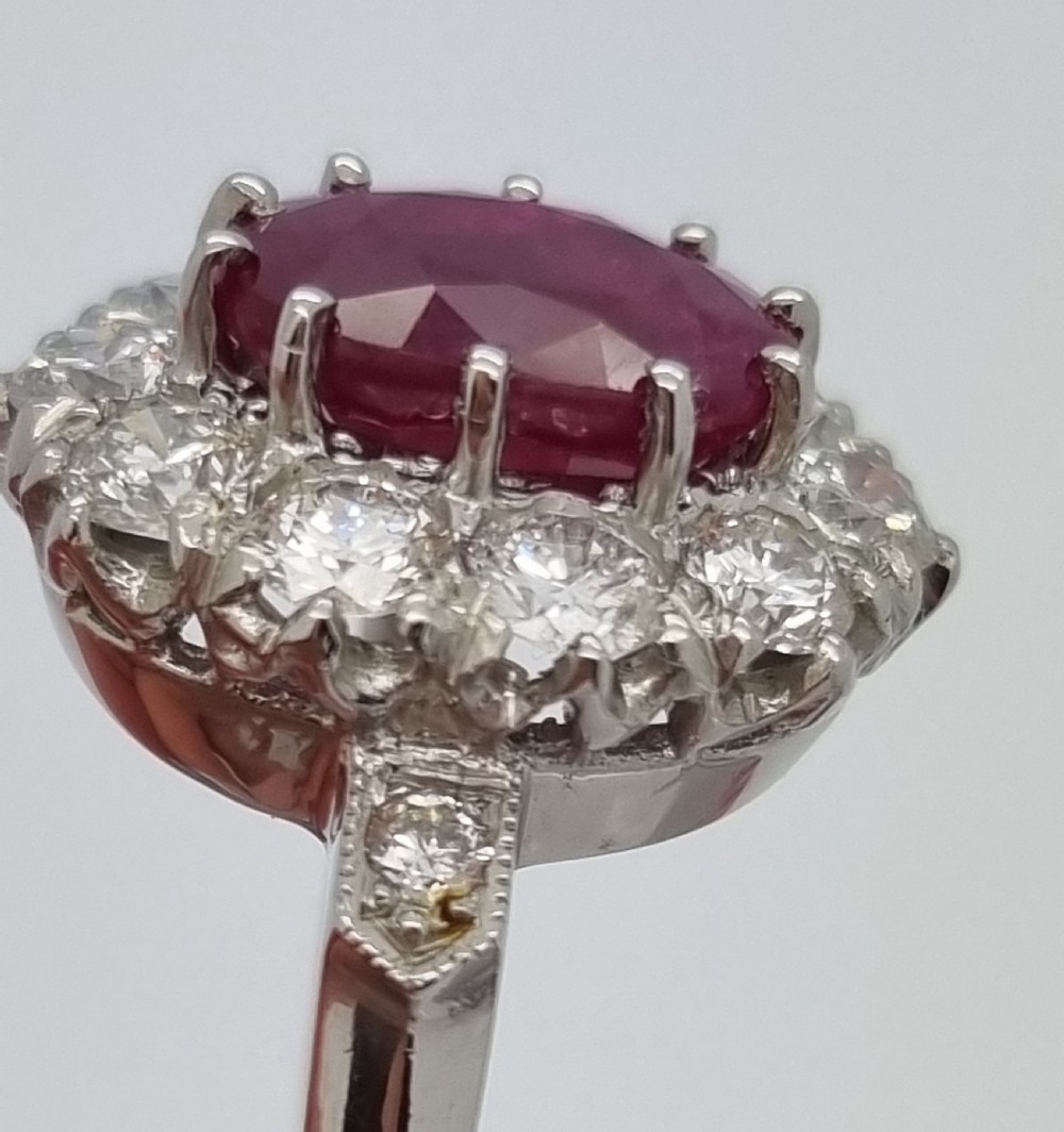 Platinum Burmese Ruby and Diamond Cluster View VI