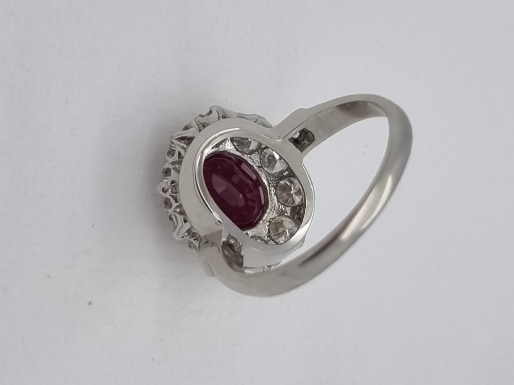 Platinum Burmese Ruby and Diamond Cluster View VIII