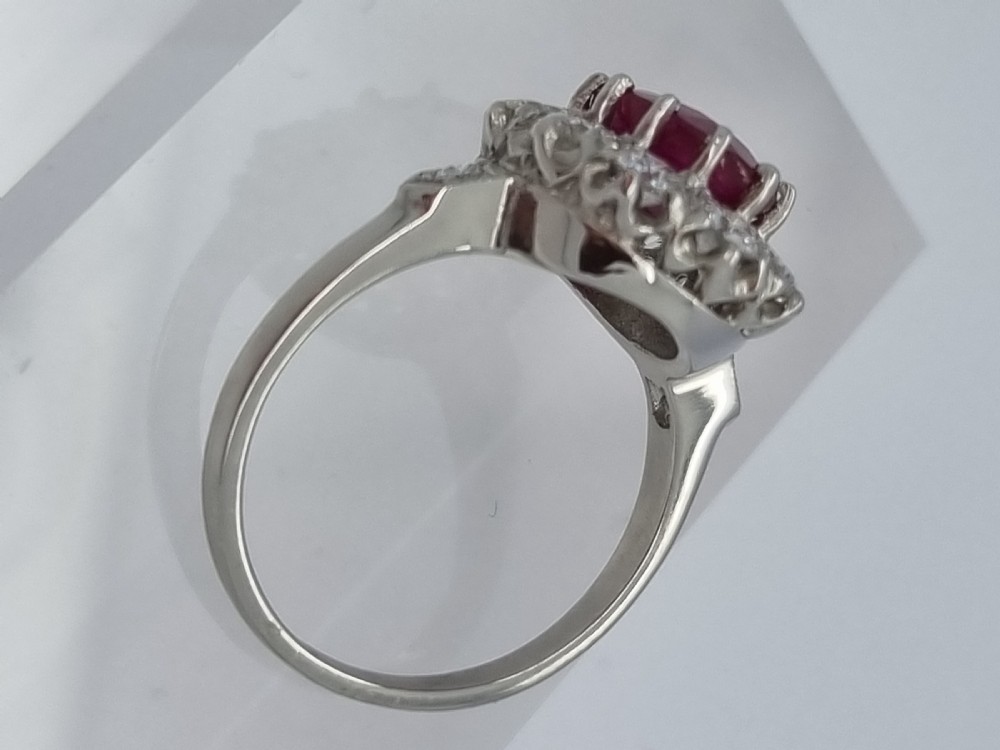 Platinum Burmese Ruby and Diamond Cluster View IX
