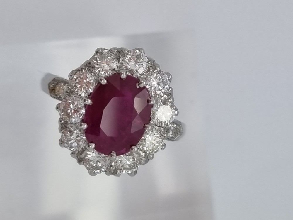 Platinum Burmese Ruby and Diamond Cluster View X