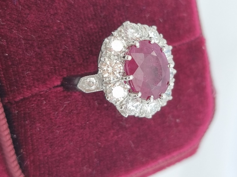 Platinum Burmese Ruby and Diamond Cluster View XI