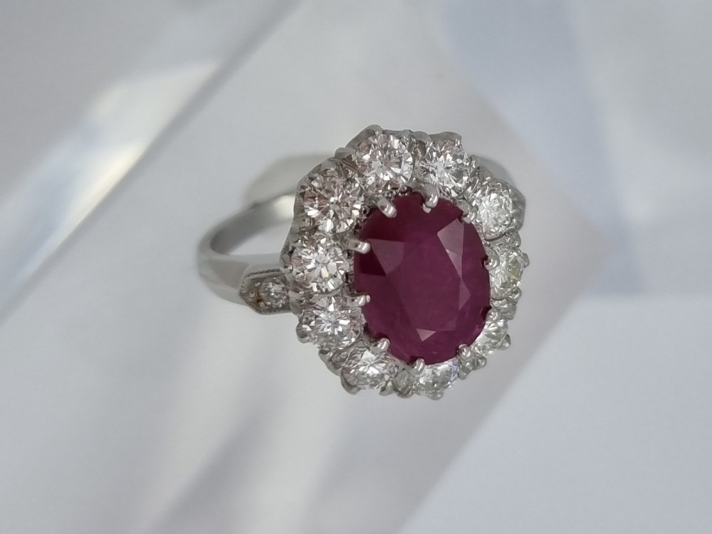 Platinum Burmese Ruby and Diamond Cluster View XII