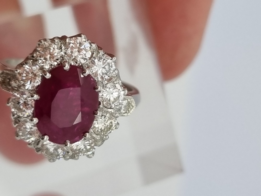 Platinum Burmese Ruby and Diamond Cluster View XIII