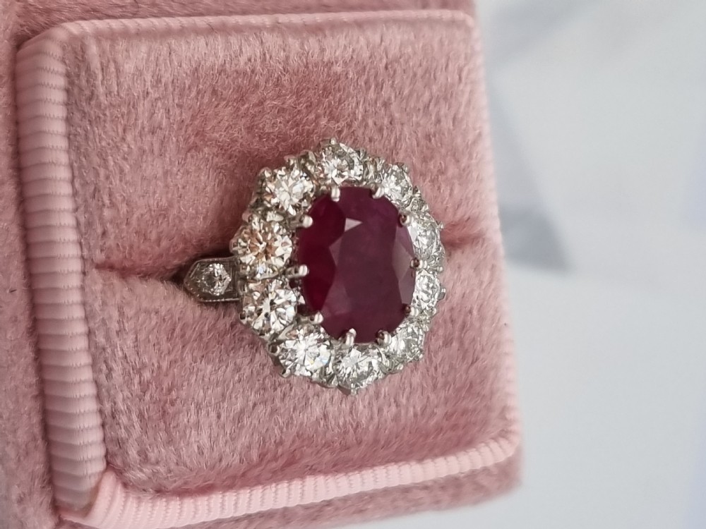Platinum Burmese Ruby and Diamond Cluster View XV