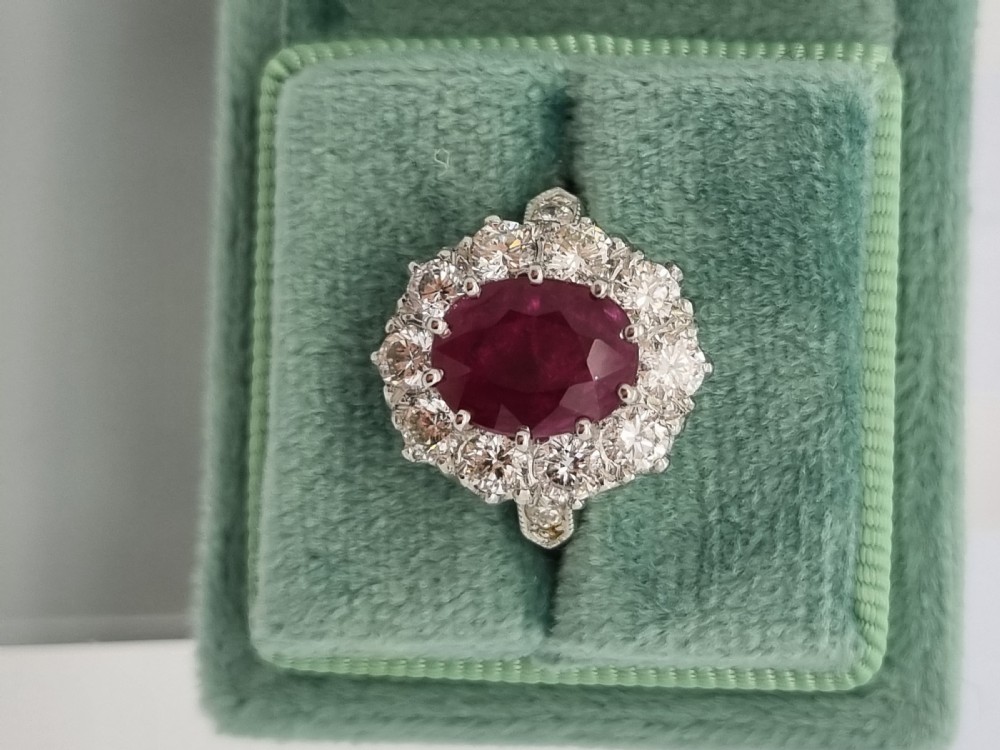 Platinum Burmese Ruby and Diamond Cluster View XVI