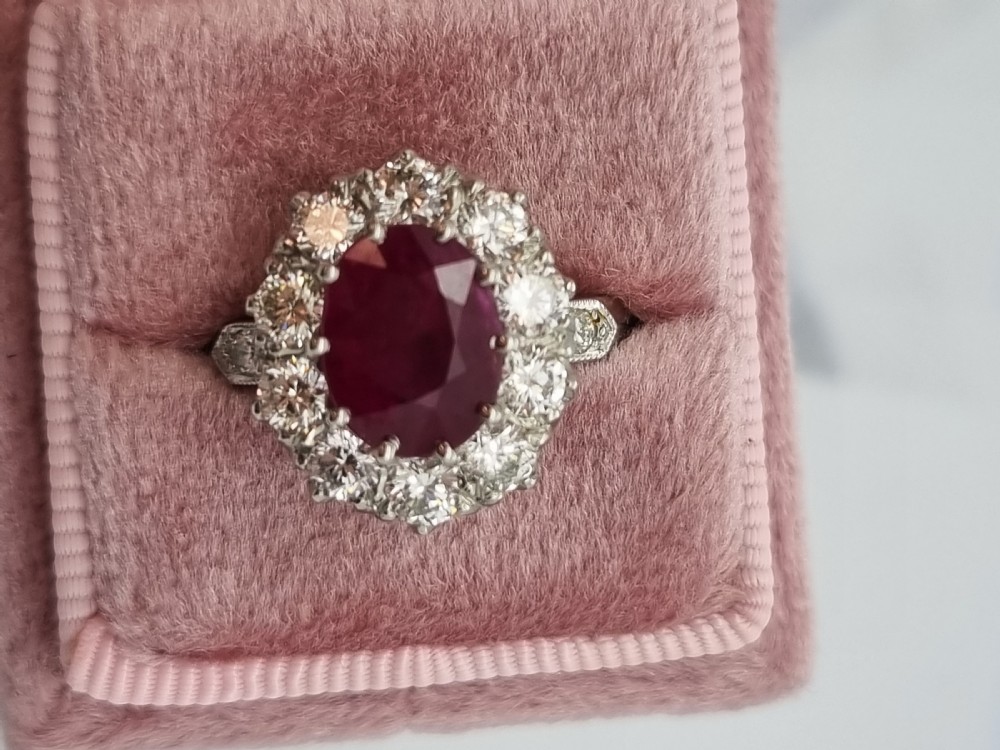 Platinum Burmese Ruby and Diamond Cluster View XVII