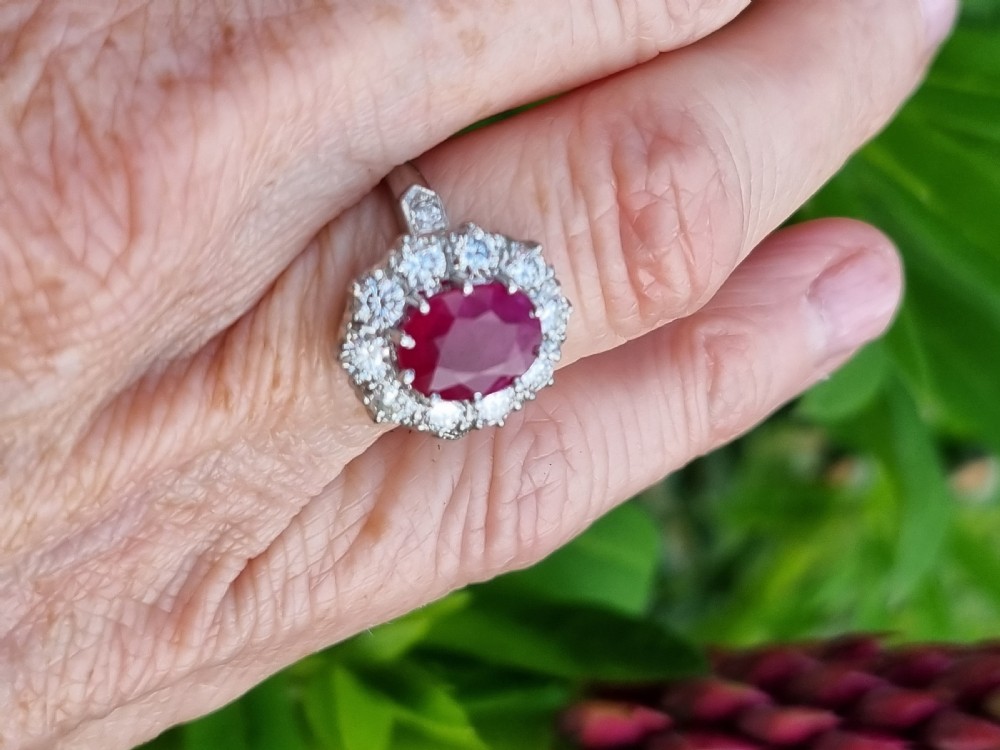 Platinum Burmese Ruby and Diamond Cluster View XX