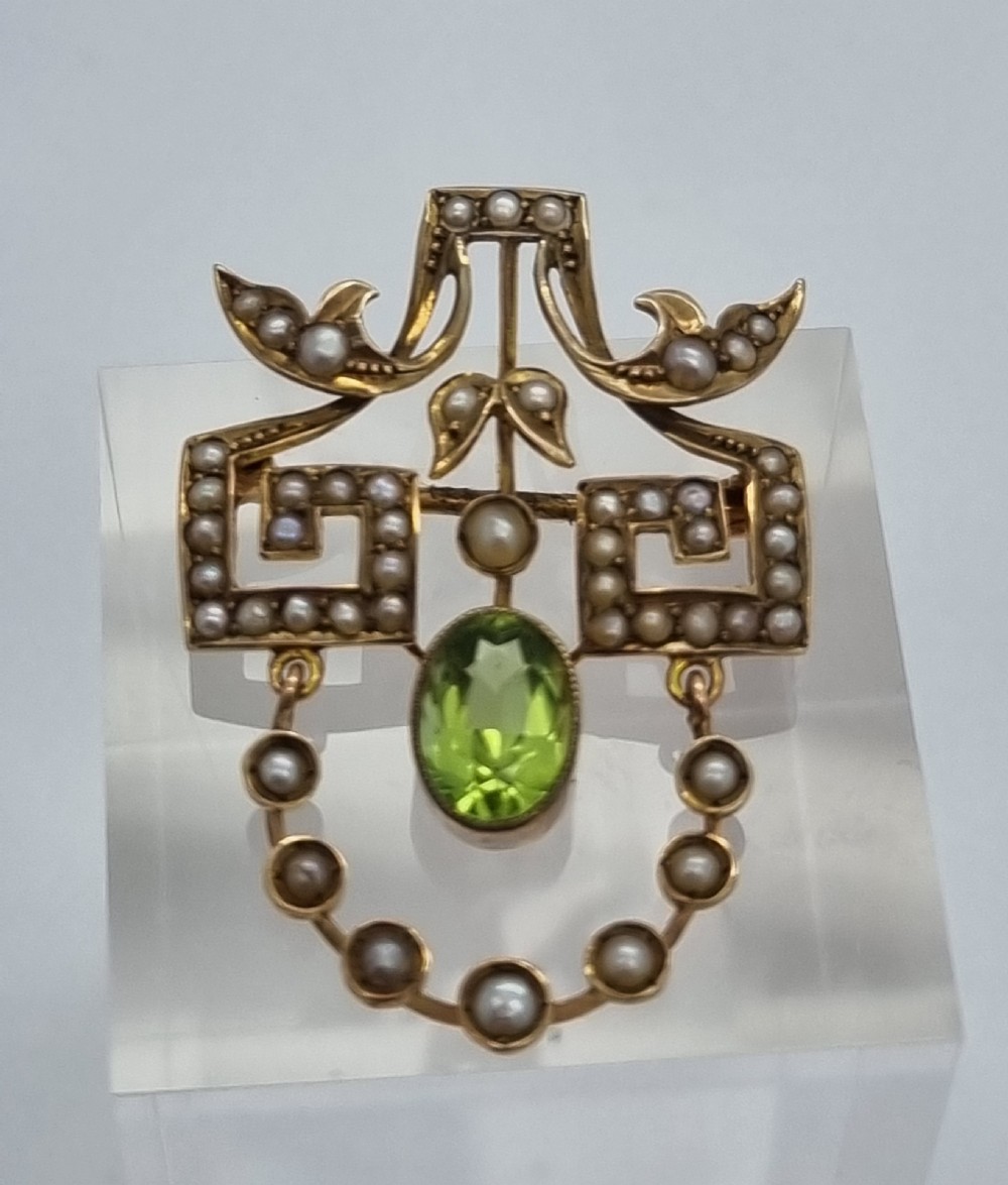 Seed Pearl Peridot Edwardian Brooch View III