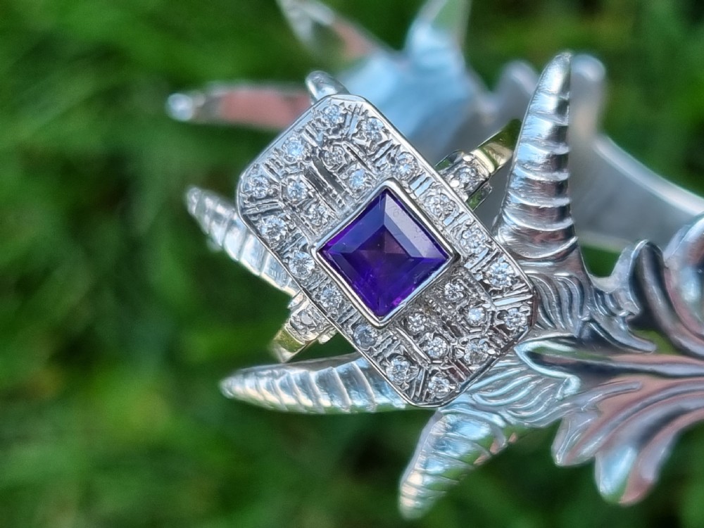Amethyst Diamond Art Deco Ring View III