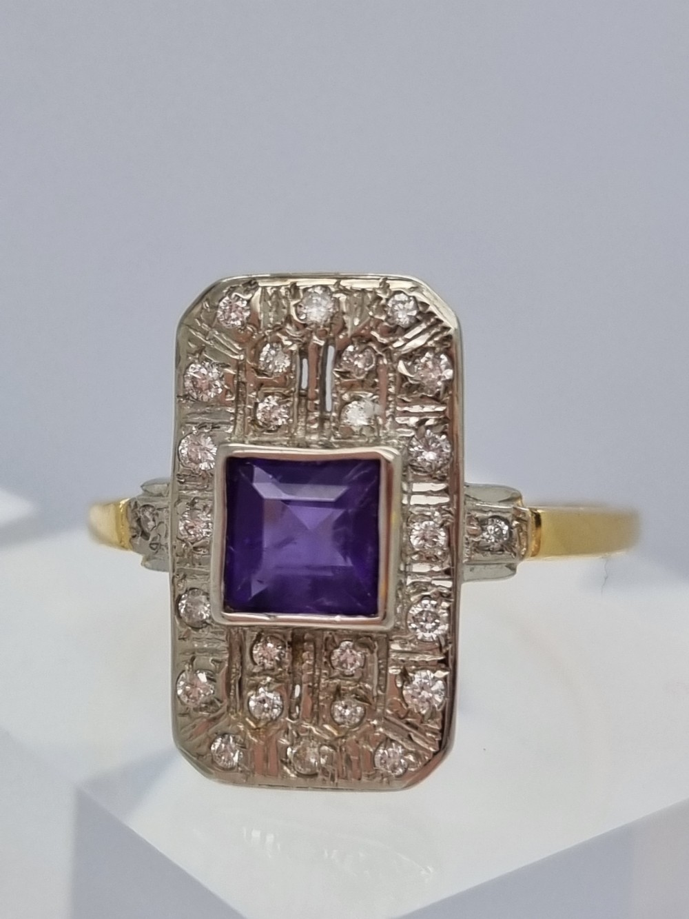 Amethyst Diamond Art Deco Ring