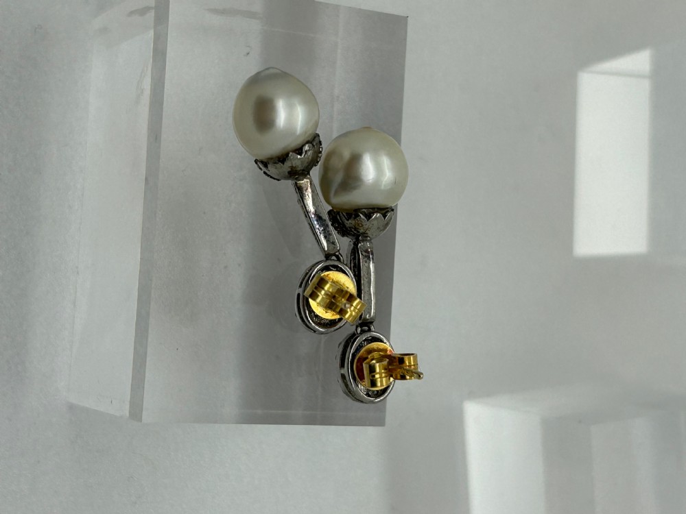 Sapphire, Diamond and Baroque Pearl Drops View VI