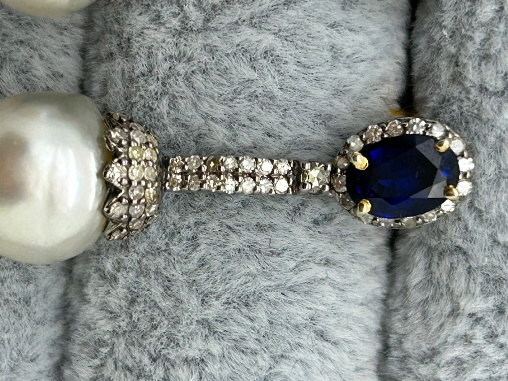 Sapphire, Diamond and Baroque Pearl Drops View IX