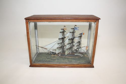 Early 20th Century Small Ship Model in Pine Case