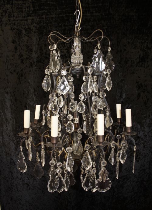 Large Antique French Brass Cage Chandelier.