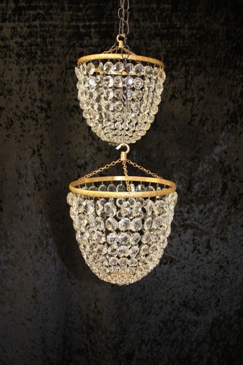 Pair of Early 20th Century Bag Chandeliers with Glass Flowers