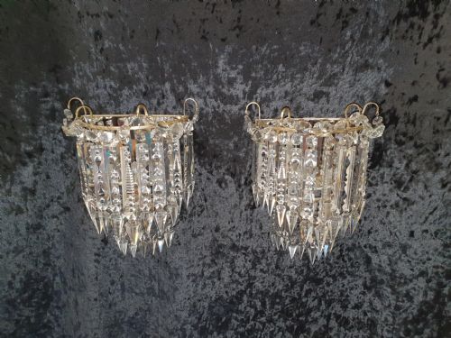 Early 20th Century Pair of Lustre Wall Lights with Silvered Finish