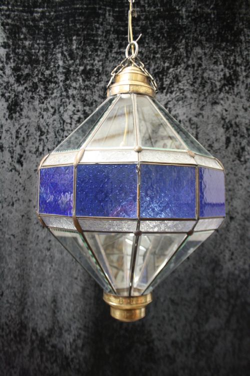 Early 20th Century Large Blue Hall Lantern with Bevelled Glass