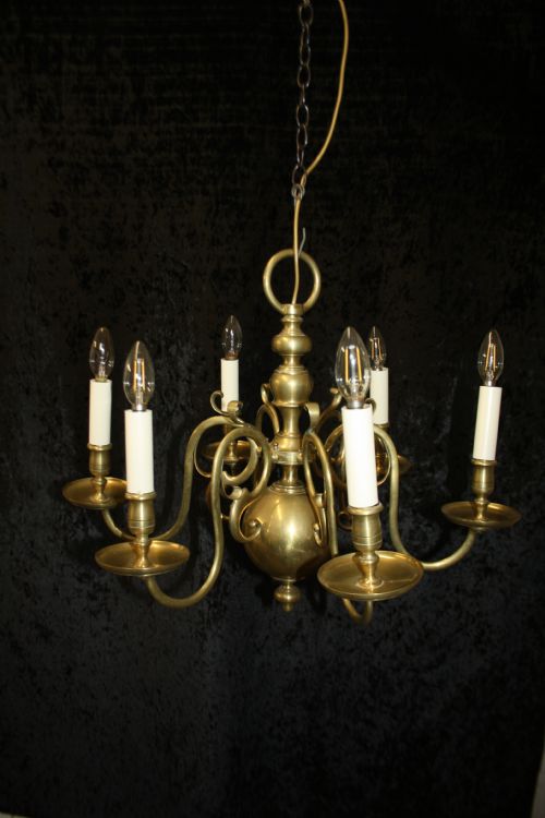 Early 20th Century Dutch Brass Six Arm Chandelier