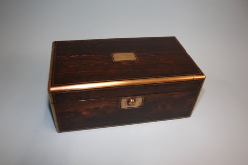 19th-century Coromandel Writing Slope Bound in Brass with Secret Drawers