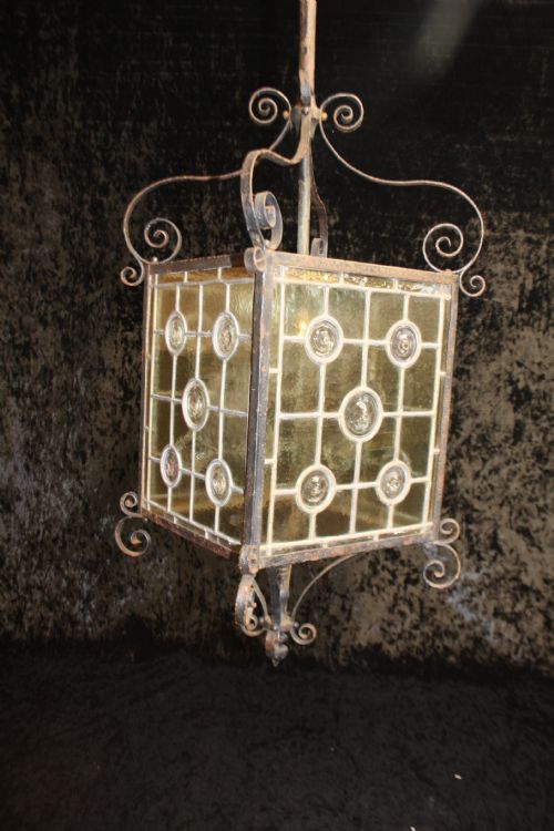 Tall Early 20th Century Hall or Porch Lantern with Leaded Glass