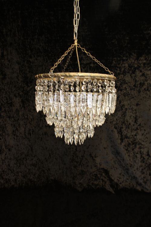 Early 20th Century Large Four Tier Prism Spike Chandelier