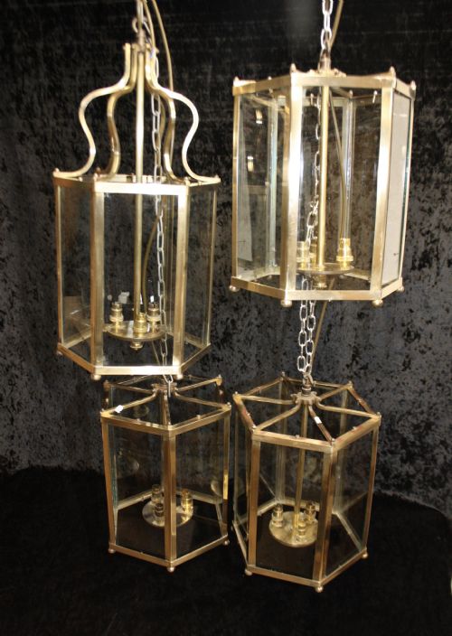 Four Early 20th Century Hexagonal Hall Lights (Can Sell in Pairs)