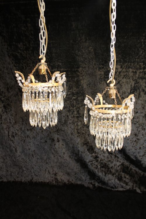 Pair of Spike Chandeliers with Leaves and Swags to the Top