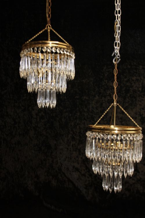 Pair of Spike Chandeliers with Moulded Brass Rings
