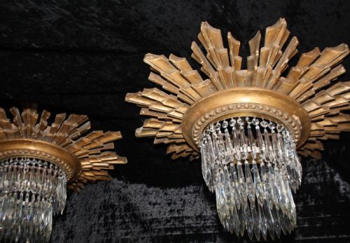 Early 20th Century Pair of Sun Wooden Gilt Spike Chandeliers