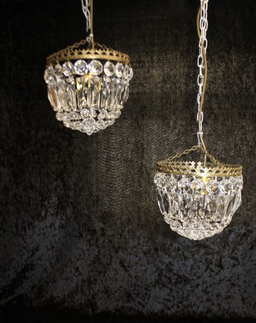 Pair of Early 20th Century Prism Bag Chandeliers