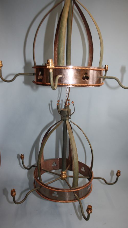 Early 20th Century Pair of Large Polished Steel Chandeliers