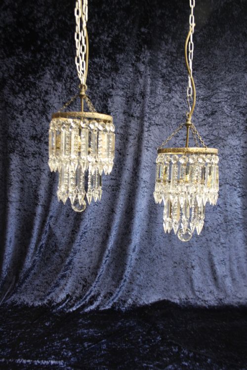Early 20th Century Pair of Lustre Spike Chandeliers