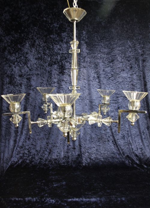 Large Art Deco Chrome and Glass Chandelier