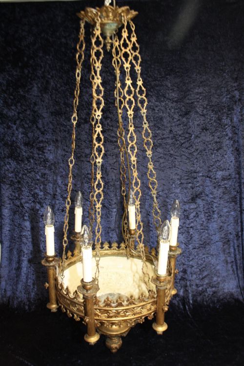 Late 19th Century French Chandelier with 6 Arms in Brass