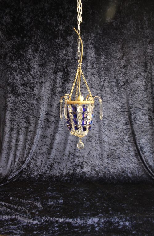 Early 20th Century Chandelier with Blue Crystals