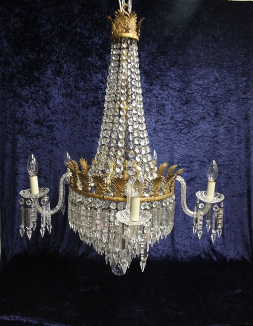 Early 20th Century Large 1m High Lustre Chandelier
