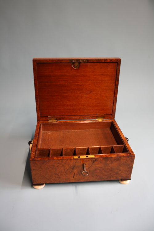 Georgian Burr Yew Jewellery Box with Tray and Letter Compartment