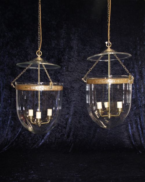 Pair of Early 20th Century Large Bell Jar Hundi  Hall Lights