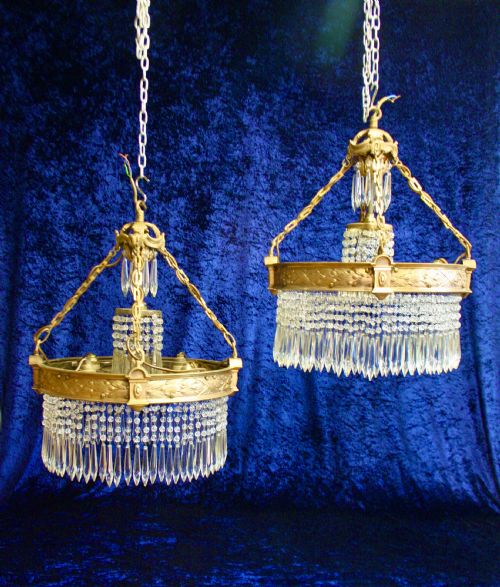 Early 20th Century Pair of Large Spike Chandeliers 16" Wide