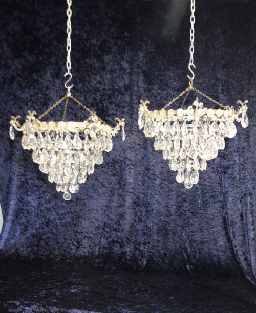 Early 20th Century Pair of Large Drip Chandeliers with Finials