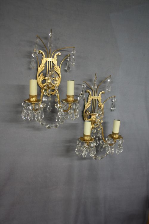 Early 20th Century Pair of Brass Wall Lights with Small Spike Decoration