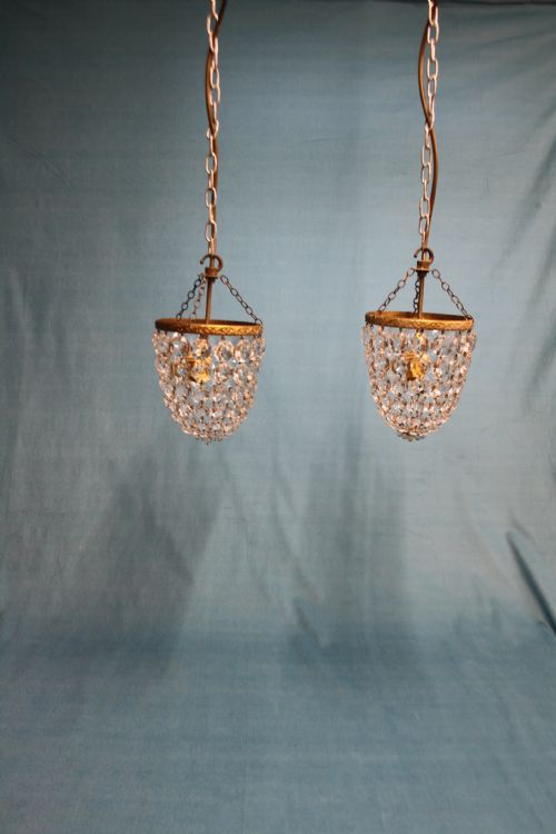 Early 20th Century Pair of Small Bag Chandeliers
