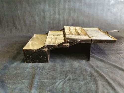 Metal Fishing Tackle Box with Silvered Inside C1900