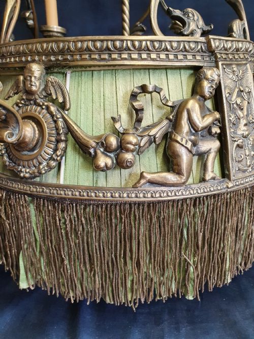 EDWARDIAN BRASS 4 LIGHT CHANDELIER WITH CHERUBS - ADDITIONAL PHOTO 4