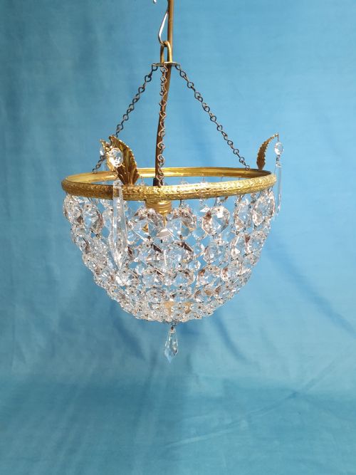 EARLY 20TH CENTURY SMALL BAG CHANDELIER WITH FINIALS TO THE EDGE - ADDITIONAL PHOTO 2