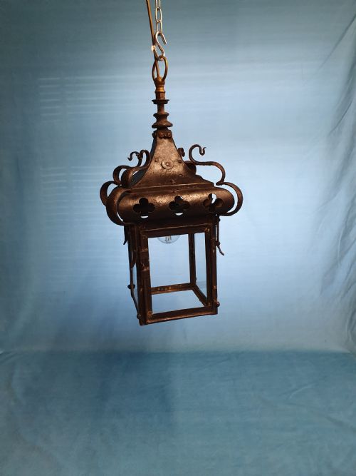 arts and crafts porch light in steel - CATEGORY: ANTIQUE LIGHTING - DATED 1910