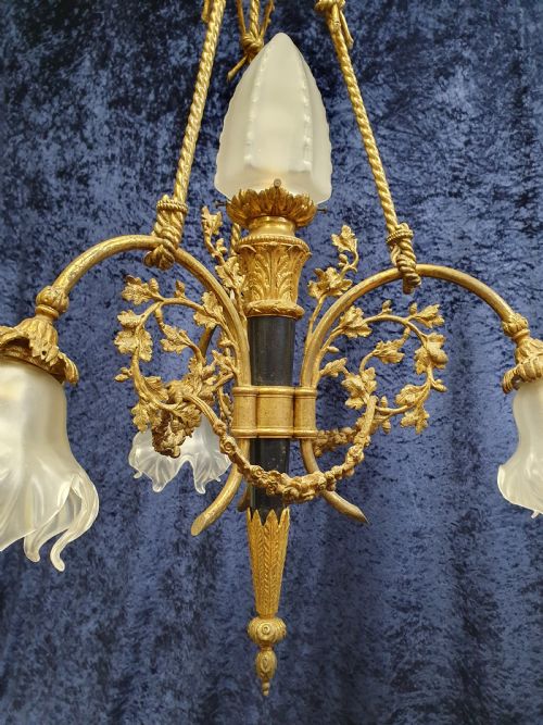 FRENCH VICTORIANSTYLE 1920TH CENTURY BRONZE BLACK AND GILT CHANDELIER - ADDITIONAL PHOTO 6